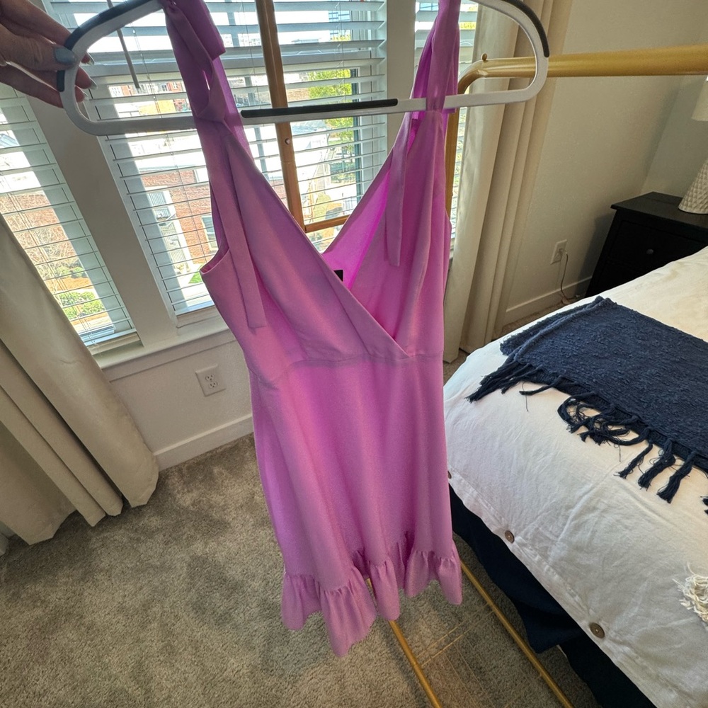 Aidan Mattox Pink Lavender Ruffle-Hem V-Neck Slip Dress